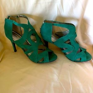 Open toe strap designed high heel in winter green